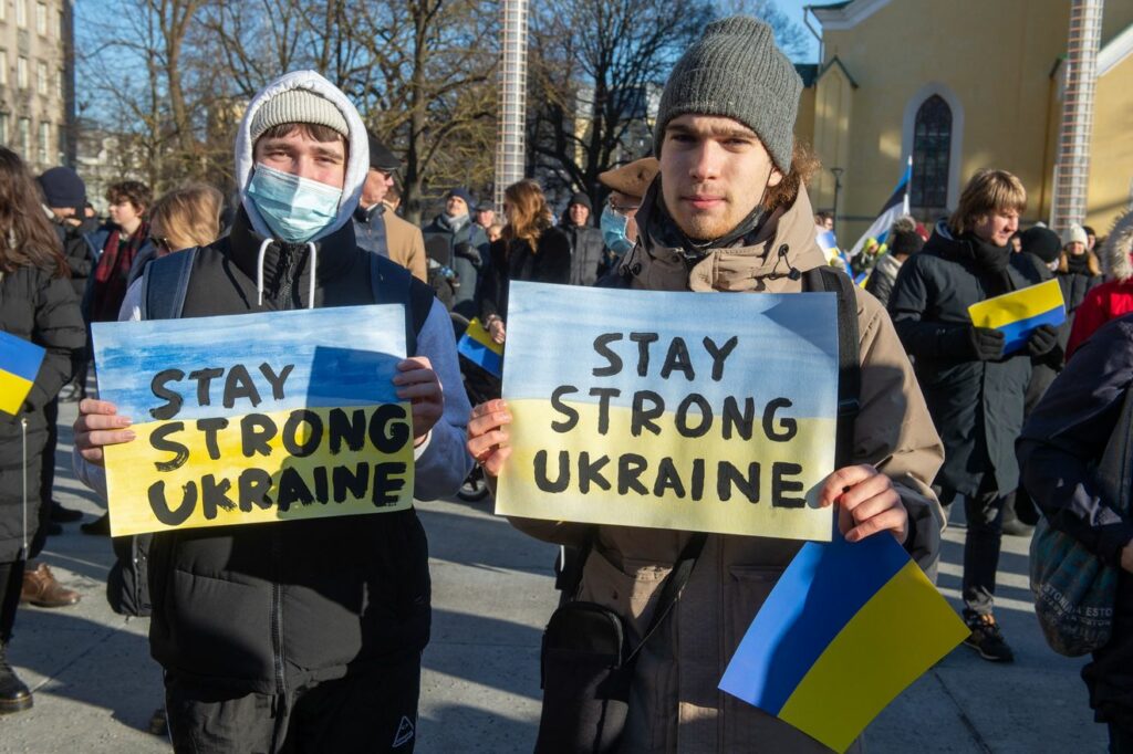 A demonstration in support of Ukraine on Freedom Square in Tallinn, Estonia | Raigo Pajula/AFP via Getty Images